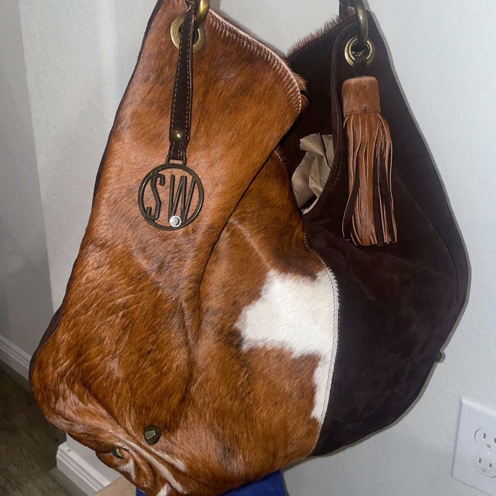 Stuart Weitzman Calf Hair Cowboy Hobo Shoulder Leather Suede Bag